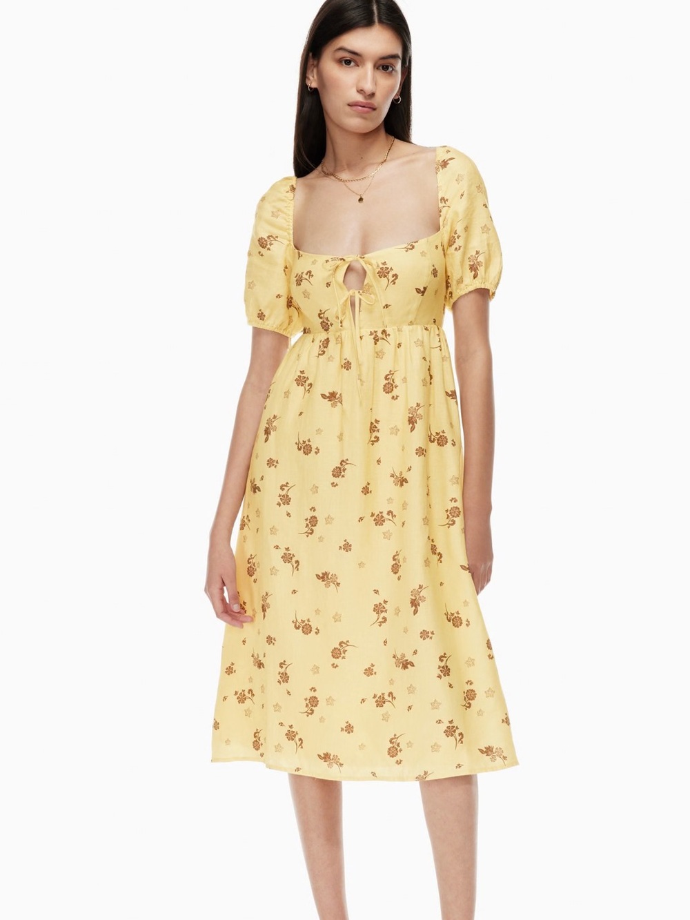 Aritzia Wilfred linen yellow floral midi dress